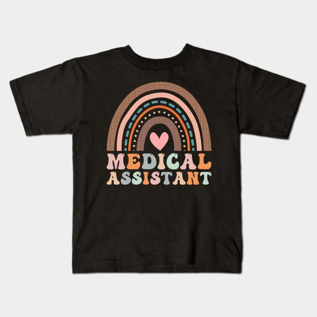 Medical Assistant Week 2023 Groovy Rainbow Professional MA Kids T-Shirt by MetalHoneyDesigns